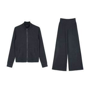 
pusumede Warm Solo Lazy Sweater Suit Stand Collar Knitted Jacket Women's Casual Sweater Two-piece Set