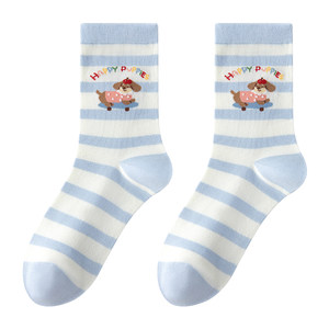 卡拉美拉2026秋冬新款女袜可爱卡通中筒袜百搭舒适棉袜条纹女袜