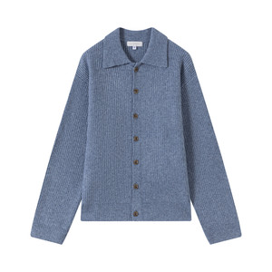 VLABMADE simple old money contrast button lapel knitted cardigan men's fine pit strip wool blended velvet sweater