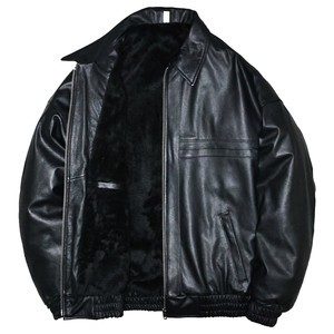 
Thickened plush top layer soft cow leather jacket for boyfriend and girlfriend Hong Kong style youth lapel loose profile trendy brand jacket