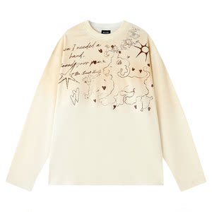 
BJHG Reckless Fun Gradient Long Sleeve T-Shirt Men's Winter American Retro Design Couple Sweatshirt Women