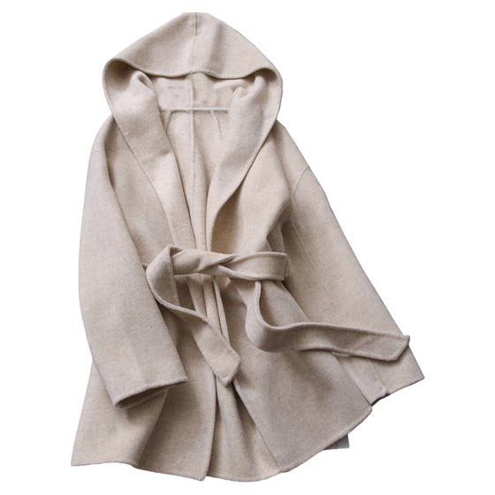 
Solid color hooded buttonless lace mid-length double-sided cashmere coat 2025 winter new woolen coat for women B618