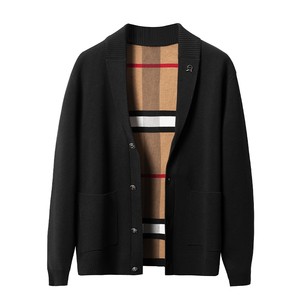 Shanshan men's cardigan knitted sweater men's 2025 spring and autumn new high-end V-neck jacket sweater men's black
