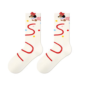 
JKN mid-calf socks for girls 2026 new gift box cartoon socks cute pure boneless cotton fun spring and summer sweat-absorbent