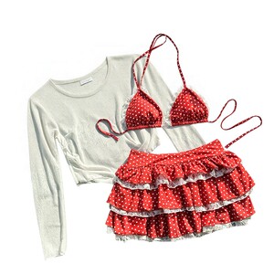 
Swimsuit plus size fat mm polka dot cake skirt bikini women's three-piece cover-up hot spring slimming swimsuit for women