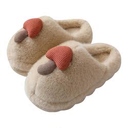 Parent-child Mushroom Cotton Slippers For Women Thick-soled Autumn And Winter Couples Indoor Non-slip Household Cartoon Children's Bread Furry Slippers