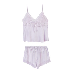 
Xinbangbang Thin Pajamas Set with Breast Pads and Suspenders, Women's Summer Pure Sexy Style Lace Shorts Home Clothes
