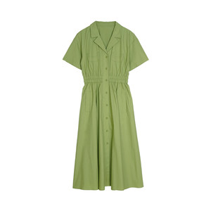 
Free summer new French POLO collar dress short-sleeved A-line skirt niche design waist shirt long skirt