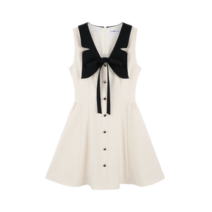 Miu-style French sweet v-neck waist dress for women in summer, small fragrance style, rich girl sleeveless temperament A-line skirt

