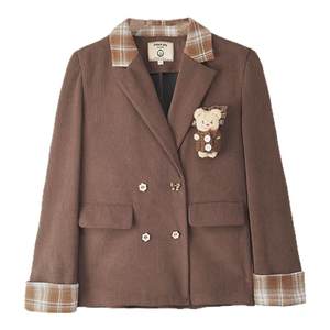 
Fabric Pig Songcha Cocoa Maillard College Style Blazer Women's Autumn Retro Bear Brown Suit Top