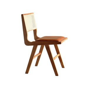 
French mid-retro style solid wood rattan dining chair home walnut color Chandigarh desk dressing chair stool furniture