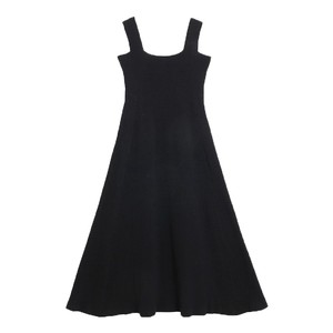 Fat mm suspender dress for women spring and summer large size black knitted base skirt mid-length skirt waist-hugging A-line long skirt
