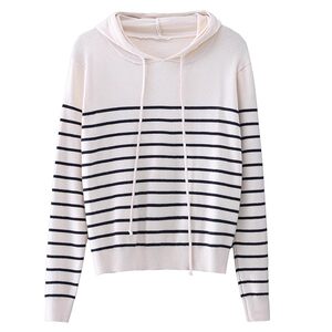 
Spring striped short women's sweater with hooded sweater spring and autumn thin hooded sweatshirt high waist small top