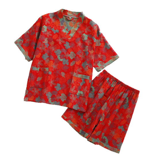 
Double-layer gauze sauna suit, women's bath suit, pure cotton clothes, high-end couple's outfit, massage men's spring and summer sauna suit, pajamas