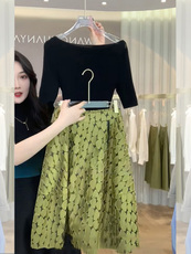 Шифон 2022年夏季新款女小香风高级感轻熟御姐套装法式桔梗绿色连衣裙子