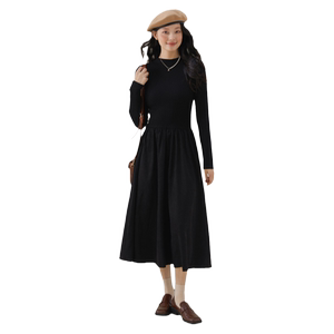 
one more long-sleeved corduroy dress French high-end dress women's high-waist knitted skirt slimming A-line skirt