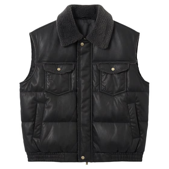 
Men's black thermal cotton vest men's thickened 2025 new winter vest casual coat leather jacket