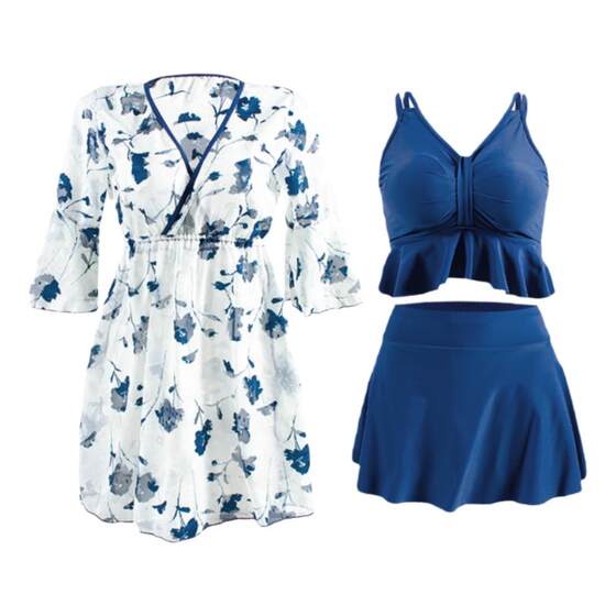 Hot spring bathing suit for women with slightly fat three-piece set large size split skirt style new 2025 hot high-end fat mm200*0.5kg