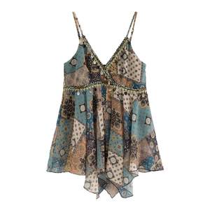 
AZure French retro vacation style suspender printed ethnic style high waist skirt comfortable vacation style long skirt summer