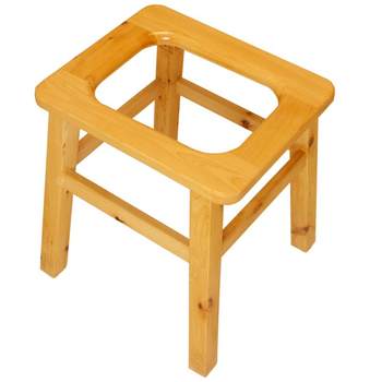 Solid wood toilet stool with basin, lid and handle toilet chair