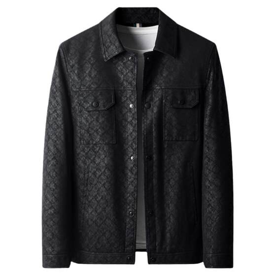 
2025 Autumn and Winter Haining Genuine Leather Jacket Men's Handsome Slim Motorcycle Leather Jacket Sheepskin Jacket Top Trend