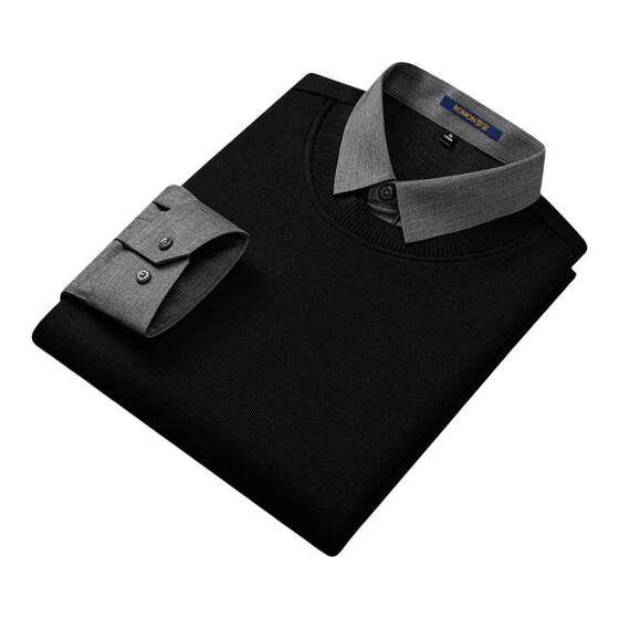 
[Cashmere + 7A antibacterial] Luo Meng spring business fake two-piece sweater long-sleeved shirt bottoming sweater for men