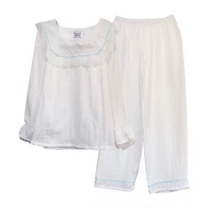 Palace princess style sweet pajamas women's pure cotton spring and autumn suit cute retro lace long-sleeved Korean style home clothing
