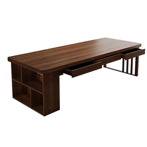 
South American walnut with bookcase integrated study desk living room home pure solid wood large long desk large table