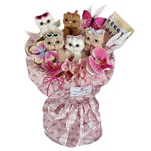 Cute kitten twisting stick flower bouquet handmade finished puppy cat creative birthday gift graduation blessing to give girlfriends
