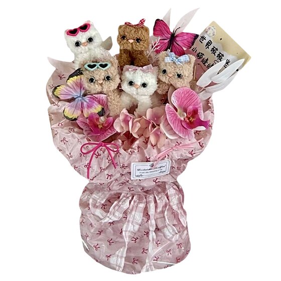 Cute kitten twisting stick flower bouquet handmade finished puppy cat creative birthday gift graduation blessing to give girlfriends
