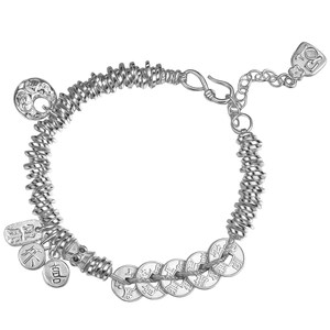 
Wuyue Old Silver Shop 999 sterling silver Five Emperors Money Bracelet Women's New Light Luxurious High-Quality Coiled Bracelet Versatile Hand Accessories