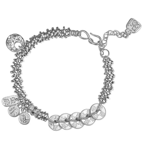 
Wuyue Old Silver Shop 999 sterling silver Five Emperors Money Bracelet Women's New Light Luxurious High-Quality Coiled Bracelet Versatile Hand Accessories