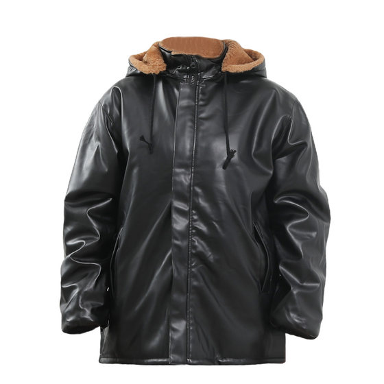 
velvet thickened leather jacket and leather pants suit for women's cotton jacket for winter riding takeout windproof loose camouflage work clothes for men