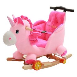 Children's Rocking Horse Trojan Horse Solid Wood Baby Toy With Music Trolley Rocking Chair Baby 1-3 Years Old Gift