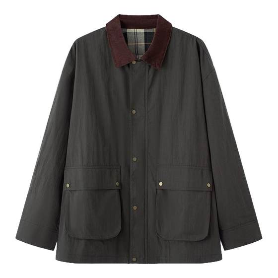 Painting style drawwind spliced lapel windbreaker for women 2025 autumn and winter new loose Korean style commuting style color matching jacket