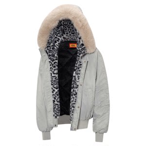 
AFGK25FW leopard print mink fur hooded cotton coat for men and women in winter thickened fur collar overcoat couple's cotton coat