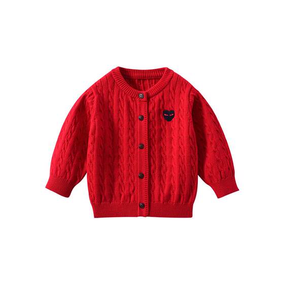 BETUS Children's Sweater Thickened Red Knitted Sweater Spring and Autumn Girls Boys Sweater Jacket New Year Sweater S