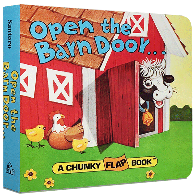 Free audio original English picture book Open The Barn Door Find a Cow Farm animal cognition onomatopoeia vocabulary flip cardboard fun palm book entry enlightenment 0-3-6 years old puzzle