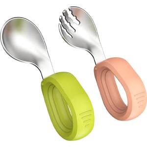
Self-feeding one-year-old complementary food spoon baby learning to eat training children silicone stainless steel ingot fork spoon baby