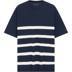 
Tommy spring and summer men's fashion casual commuting contrast striped loose round neck with knitted short-sleeved T-shirt top