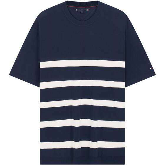 
Tommy spring and summer men's fashion casual commuting contrast striped loose round neck with knitted short-sleeved T-shirt top