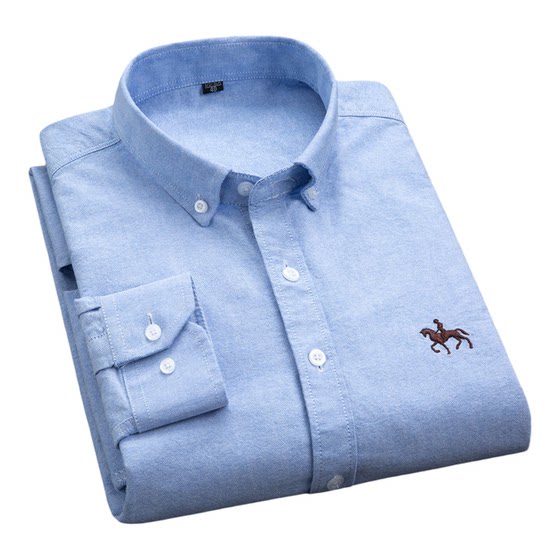 Paul 100%Cotton Men's Oxford Textiles Long -sleeved Shirt Middlely Young Casual Pure Color Sotyle All -Cotton Shirt Large size men's clothing