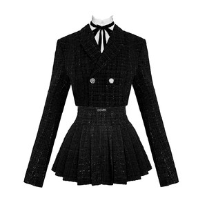 
VOCK Dark Daughter, Exquisite Rich Christmas Style Outer Suit Pleated Skirt Paired with White Shirt for Socialite