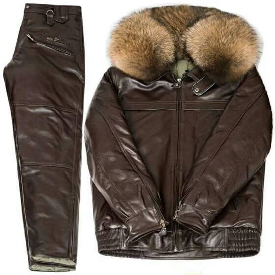 
Genuine leather jacket men's aviation suit 59 type pilot leather pants suit motorcycle air force plus cotton thickened cotton suit