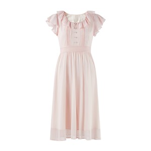 Qiushui Yiren ruffled small flying sleeves pink dress 2026 new summer women's high waist A-line mid-length skirt