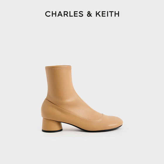 CHARLES&KEITH秋冬女靴CK1-90280042复古简约圆头粗跟短靴