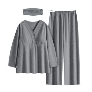 Pure cotton simple style A type spring and autumn confinement clothes prenatal and postpartum pregnant women breastfeeding pajamas May 6 summer all cotton