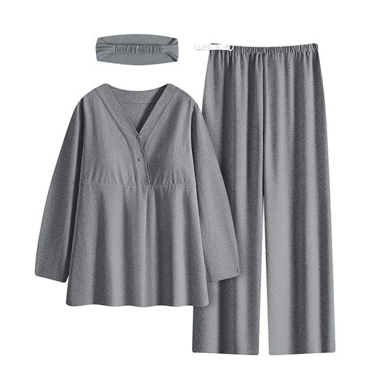 Pure cotton simple style A type spring and autumn confinement clothes prenatal and postpartum pregnant women breastfeeding pajamas May 6 summer all cotton