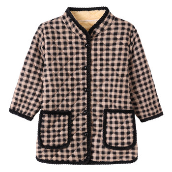 Mother's winter fashionable velvet thickened mid-sleeve cotton coat