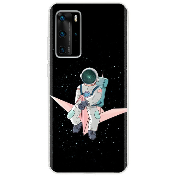 黑色简约太空人 千纸鹤 适用于华为P50Pro P40 mate60 50 40 PRO 手机壳全包